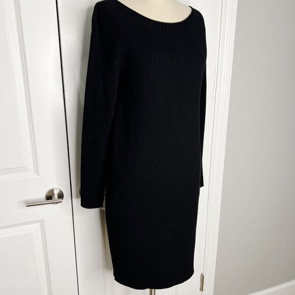 Vince Ribbed Merino Wool Scoop-neck Dress In Black Sz S - Picture 7 of 14